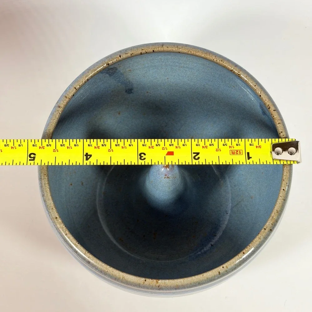 Studio Pottery Blue Glazed Apple Baker Signed Handcrafted Stoneware Bakeware